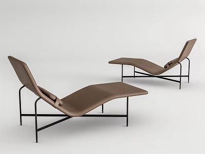 Modern Brown Leather Lounge Chair With Black Metal Frame And Sleek Design 3d model