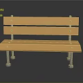Wooden Bench With Metal Legs And Backrest Panels Fixed With Screws
