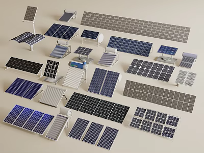 Various Types Of Industrial Solar Panels With High Efficiency And Renewable Energy Design 3d model