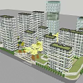 Modern High Rise Residential Complex With Green Roofs And Open Spaces