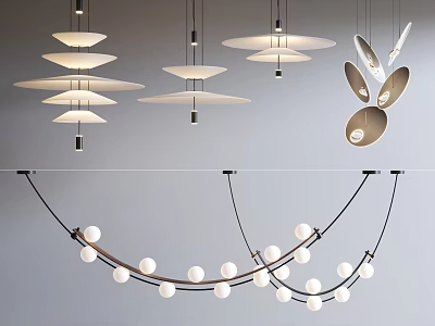 Modern Lighting Combinations With Disc Shaped Pendants And Spherical String Lights 3d model