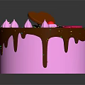 Delicious Pink Cake With Chocolate Drizzle Heart Decoration Pink Meringues And Silver Sprinkles