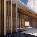Elegant Modern Entrance Gate With Marble Facade Wooden Structure And Glass Doors