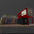 Modern Container Building With Two Units Display Windows Staircase Wooden Deck And String Lights