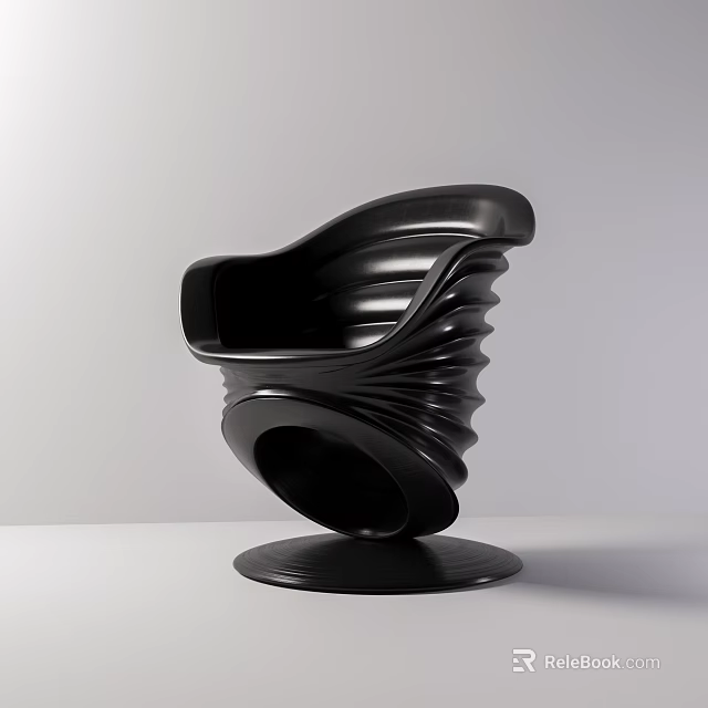 Modern Black Leisure Chair with Sleek Curved Design and Unique Artistic Shape 3d model 