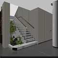 Modern Office Corridor With Dark Wood Grain Walls Red Cabinet And Golden Statue