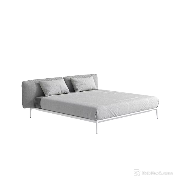 Sleek Modern Double Bed Design With Light Gray Headboard And Two Pillows 3d model