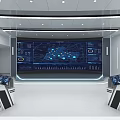 Modern Monitoring Room Interior With Control Consoles Display Screens And Office Chairs