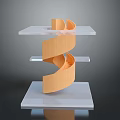 Modern Sculpture Featuring Wooden Spiral Structure And Layered White Transparent Platforms