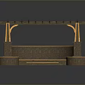 Architectural Structure Featuring Wooden Lattice Roof Orange Brick Pillars Circular Bases Stone Slabs And Grass