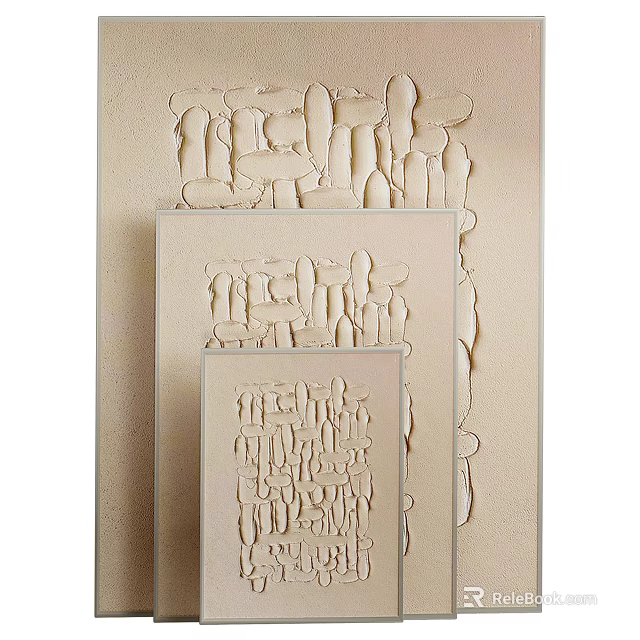 Textured Abstract Oil Painting With Relief Design And Neutral Beige Background Canvas 3d model 