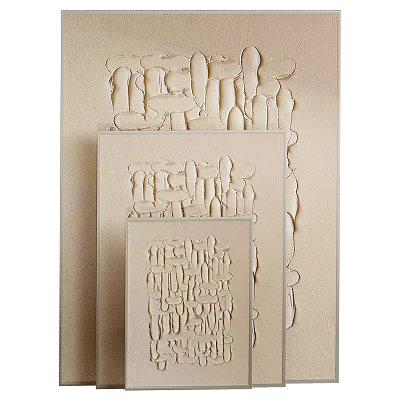 Textured Abstract Oil Painting With Relief Design And Neutral Beige Background Canvas 3d model