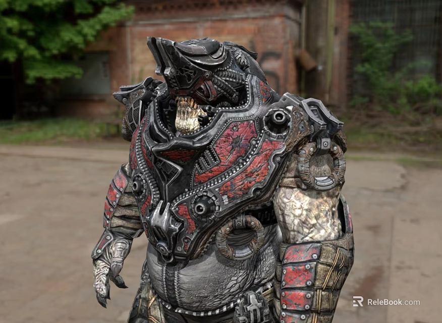 Intricate Sci Fi Game Movie Character With Mechanical Bio Armor And Red Black Design 3d model 