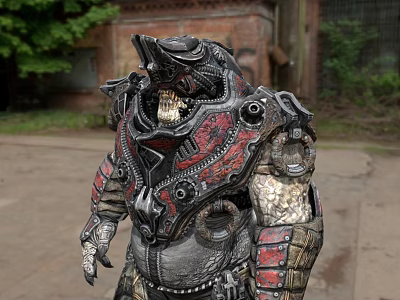 Intricate Sci Fi Game Movie Character With Mechanical Bio Armor And Red Black Design 3d model