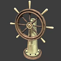 Vintage Wooden Ship Wheel Decorative Stand With Brass Center And Spokes