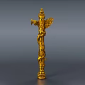 Golden Carved Pillar With Intricate Dragon And Eagle Designs And Decorative Top