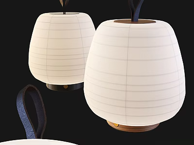 Minimalist Table Lamp With White Striped Shade Wooden Base And Black Handle 3d model