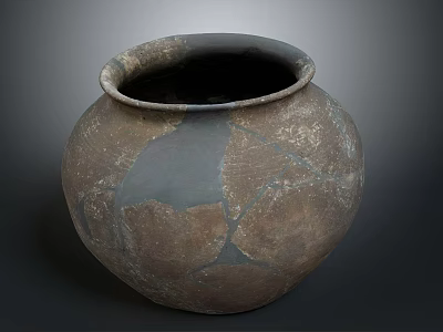 Hand Carved Ancient Pottery Sculpture With Textured Surface And Cracked Patterns 3d model