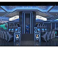 Modern Tech Internet Cafe Interior With Blue Lighting And Comfortable Gaming Seats 3d model