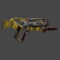 Golden Black Sci Fi Weapon With Metallic Blade Sharp Spikes And Futuristic Design