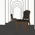 Vintage Leisure Chair With Carved Wooden Legs Dark Upholstery In Elegant White Arched Corridor
