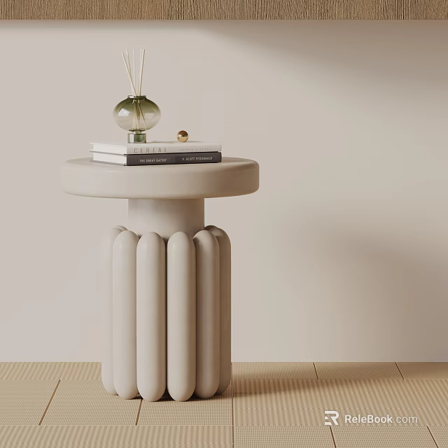 Modern Minimalist Side Table With Fluted Base And Decorative Books Plus Glass Vase On Top 3d model 