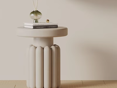 Modern Minimalist Side Table With Fluted Base And Decorative Books Plus Glass Vase On Top 3d model