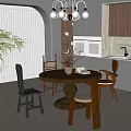 Middle Ancient Style Dining Table and Chair Set Round French Table Dining Chair 3d model