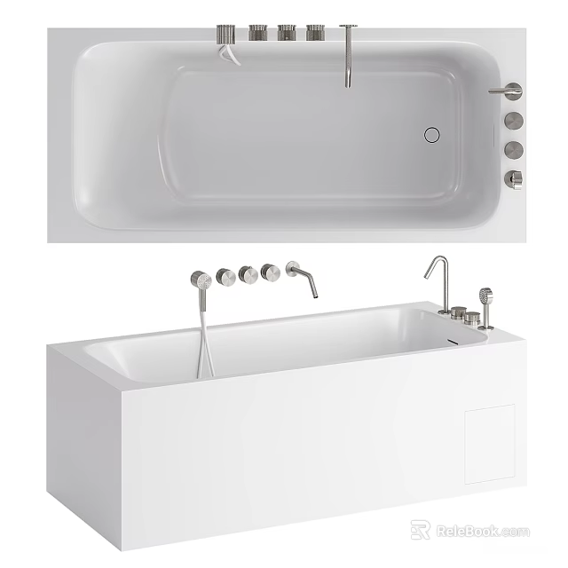 White Modern Bathtub Design With Faucet And Control Knobs In Bathroom 3d model 