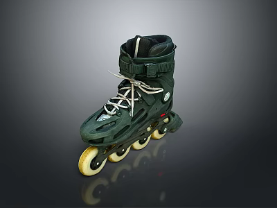 Durable Green Inline Skates With White Laces And Yellow Wheels For Adults 3d model