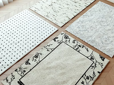 Variety Of Square Rugs With Different Patterns On Wooden Floor 3d model