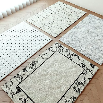 Variety Of Square Rugs With Different Patterns On Wooden Floor 3d model