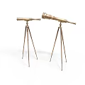 Classic Vintage Brass Telescopes With Tripod Stands On White Background