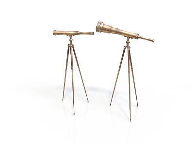 Classic Vintage Brass Telescopes With Tripod Stands On White Background 3d model