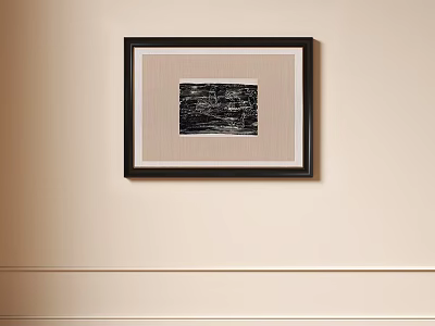 Black Framed Abstract Painting With Textured Design Hanging On Light Beige Wall 3d model