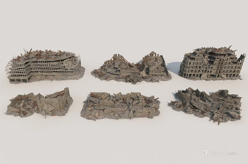 Ruined Architectural Building Components In Collapsed Structure Debris And Remains 3d model 