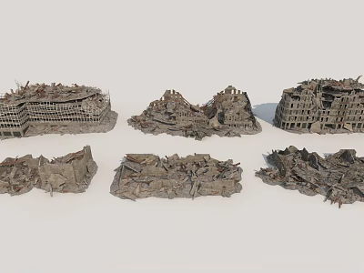 Ruined Architectural Building Components In Collapsed Structure Debris And Remains 3d model