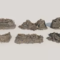 Ruined Architectural Building Components In Collapsed Structure Debris And Remains