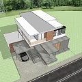 Modern Detached Villa With Red Brick Exterior Wooden Elements Black Car And Lush Trees