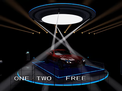 Red Car Exhibition Display With One Two Free And Lighting Effects 3d model
