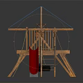 Children's Wooden Playground Equipment With Blue Roof Red Slide Swing And Climbing Net