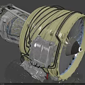 High Performance Aircraft Engine Featuring Yellow Casing Internal Blades and Mechanical Parts 3d model