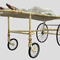 Antique Medical Stretcher With Metal Frame Wheels And Gray Cloth Cover