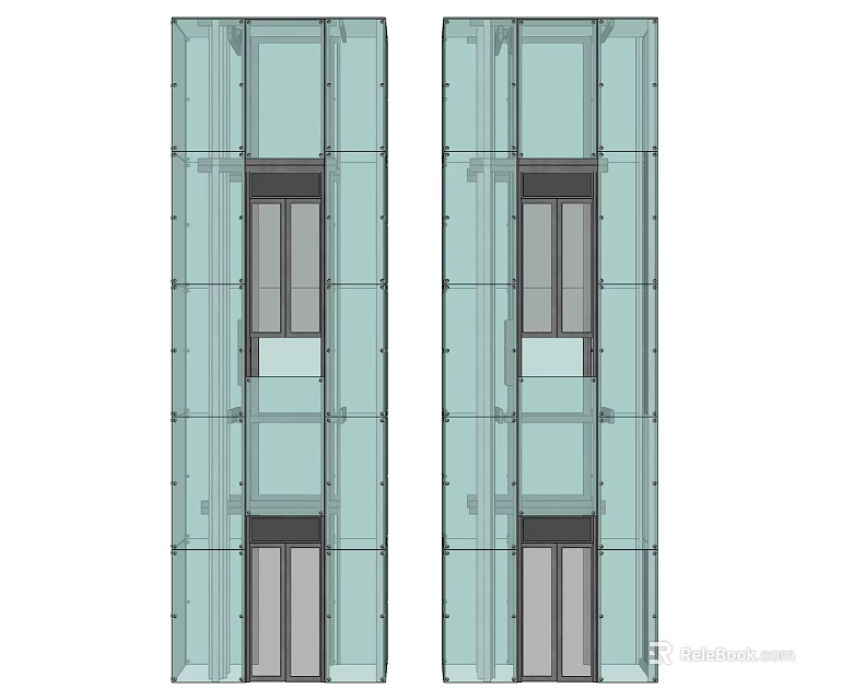 Modern Twin Glass Elevator Design For Building Exterior With Transparent Facade 3d model 