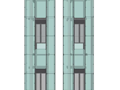 Modern Twin Glass Elevator Design For Building Exterior With Transparent Facade 3d model
