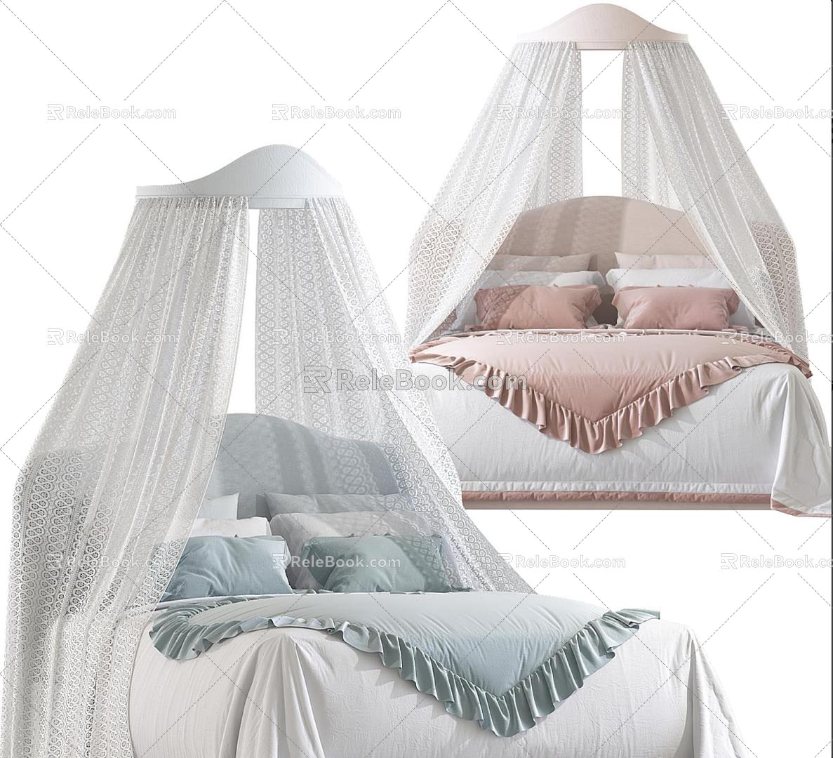 Children's bed with bed curtain 3d model