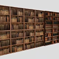 Large Wooden Bookcase With Multiple Shelves Filled With Various Books In Home Library 3d model