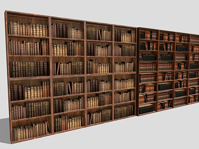 Large Wooden Bookcase With Multiple Shelves Filled With Various Books In Home Library 3d model