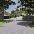 Tranquil Garden Landscape Design With Tree Lined Pathway Green Lawn And Stone Walls