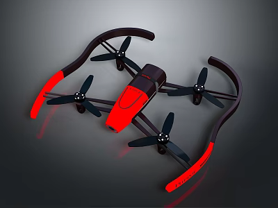 Modern Sleek Red And Black Drone With Four Propellers And Protective Frame 3d model